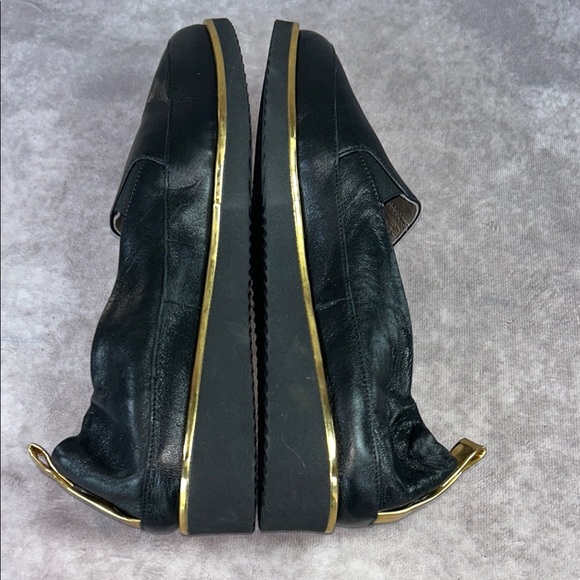Ron White Unsized NWOT Black Leather Slip-On Loafers Gold Trim Women US 7-7 1/2 - Picture 5 of 8